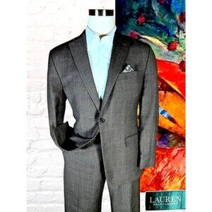 Lauren Ralph Lauren 42R 38W Mens Brown Burnt Orange Flannel Plaid 2 Piece Suit